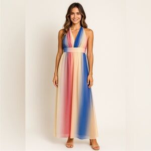 Elegant Multicolor Halter Maxi Dress